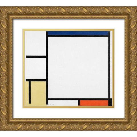Composition with Blue-Red-Yellow-and Black Gold Ornate Wood Framed Art Print with Double Matting by Mondrian, Piet