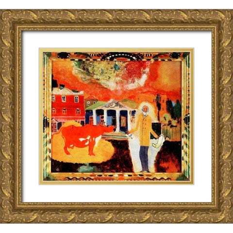 Cow in Moscow 1912 Gold Ornate Wood Framed Art Print with Double Matting by Kandinsky, Wassily