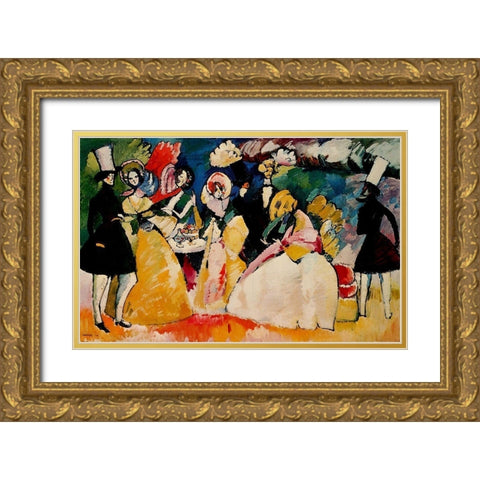 Group in crinolines 1909 Gold Ornate Wood Framed Art Print with Double Matting by Kandinsky, Wassily