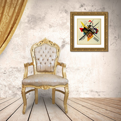 On White-no.253 1923 Gold Ornate Wood Framed Art Print with Double Matting by Kandinsky, Wassily