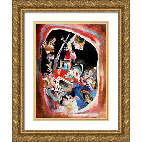Red border 1919 Gold Ornate Wood Framed Art Print with Double Matting by Kandinsky, Wassily