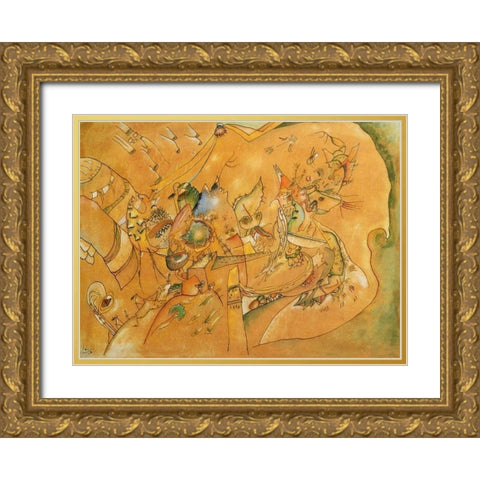 Untitled 2.1 1918 Gold Ornate Wood Framed Art Print with Double Matting by Kandinsky, Wassily