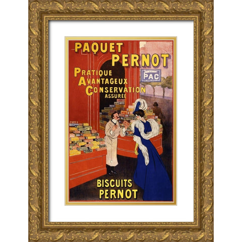 Paquet Pernot Biscuits Pernot Gold Ornate Wood Framed Art Print with Double Matting by Cappiello, Leonetto