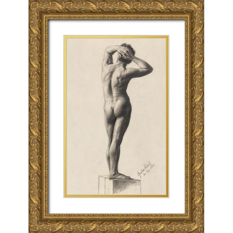 Male Nude Gold Ornate Wood Framed Art Print with Double Matting by Klimt, Gustav