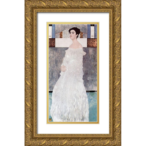 Portrait of Margaret Stonborough-Wittgenstein Gold Ornate Wood Framed Art Print with Double Matting by Klimt, Gustav