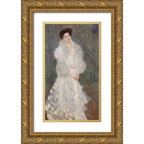 Portrait of Hermine Gallia Gold Ornate Wood Framed Art Print with Double Matting by Klimt, Gustav