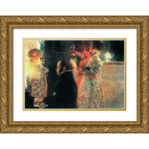 Schubert at the Piano II Gold Ornate Wood Framed Art Print with Double Matting by Klimt, Gustav