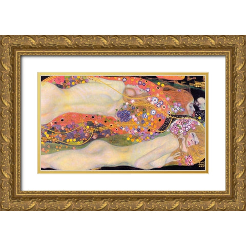 Water Serpents II Gold Ornate Wood Framed Art Print with Double Matting by Klimt, Gustav