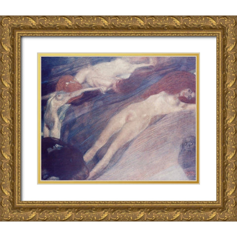 Moving water Gold Ornate Wood Framed Art Print with Double Matting by Klimt, Gustav