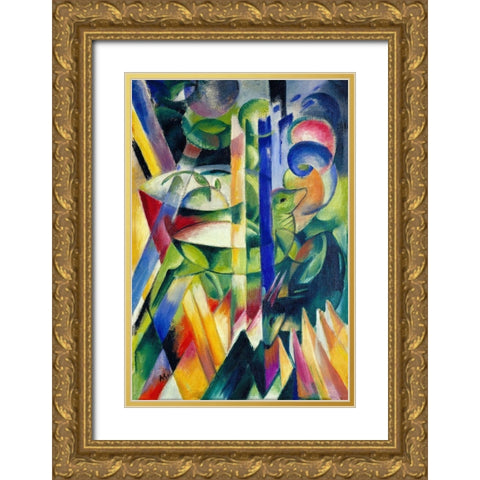 The Little Mountain Goats Gold Ornate Wood Framed Art Print with Double Matting by Marc, Franz