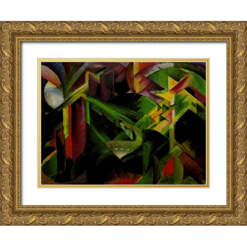 Doe in Cloister Garden Gold Ornate Wood Framed Art Print with Double Matting by Marc, Franz