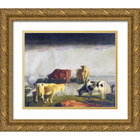 Five Cows Gold Ornate Wood Framed Art Print with Double Matting by Bellows, George