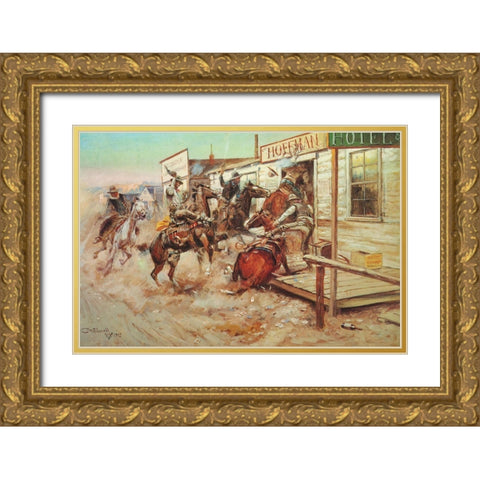 In without Knocking Gold Ornate Wood Framed Art Print with Double Matting by Russell, Charles Marion