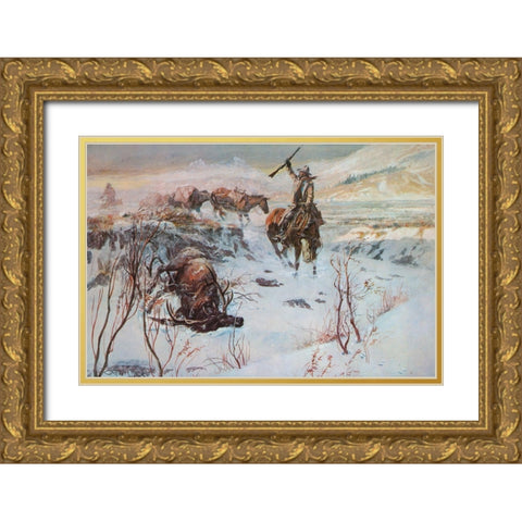 The Prize Shot Gold Ornate Wood Framed Art Print with Double Matting by Russell, Charles Marion