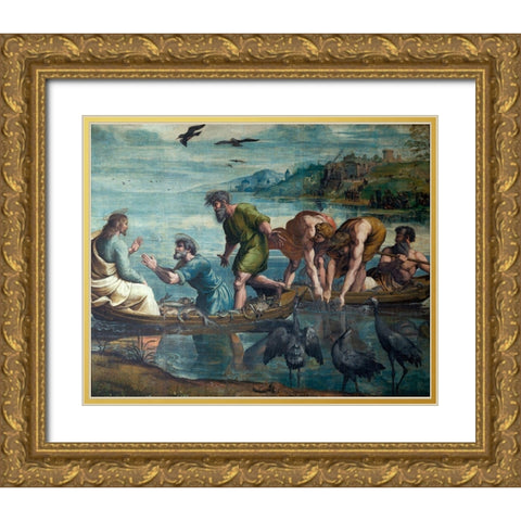 The Miraculous Draft of Fishes Gold Ornate Wood Framed Art Print with Double Matting by Raphael