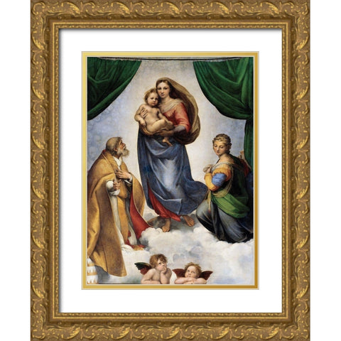 The Sistine Madonna Gold Ornate Wood Framed Art Print with Double Matting by Raphael
