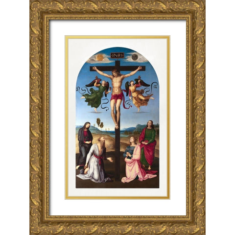 The Mond Crucifixion Gold Ornate Wood Framed Art Print with Double Matting by Raphael