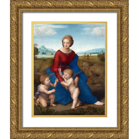 Madonna of the Goldfinch Gold Ornate Wood Framed Art Print with Double Matting by Raphael