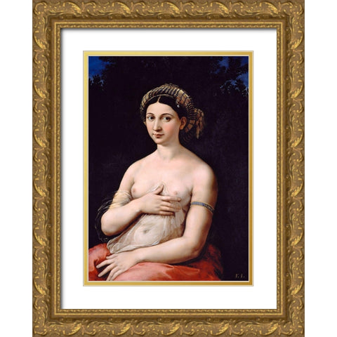 La Fornarina Gold Ornate Wood Framed Art Print with Double Matting by Raphael