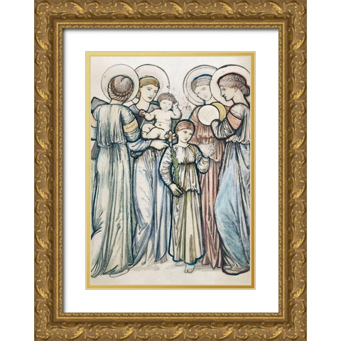 Angels and Children Gold Ornate Wood Framed Art Print with Double Matting by Burne–Jones, Edward