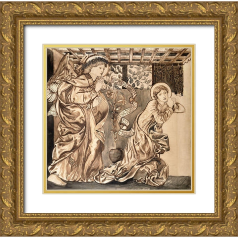 The Annunciation Gold Ornate Wood Framed Art Print with Double Matting by Burne–Jones, Edward