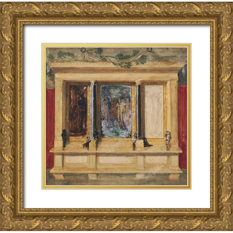 Troy Triptych-Compositional Study Gold Ornate Wood Framed Art Print with Double Matting by Burne–Jones, Edward