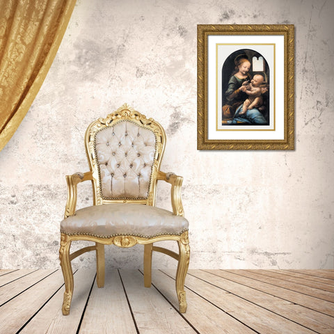 Benois Madonna Gold Ornate Wood Framed Art Print with Double Matting by da Vinci, Leonardo