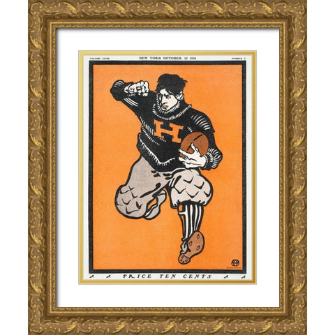 American Football Player Gold Ornate Wood Framed Art Print with Double Matting by Penfield, Edward