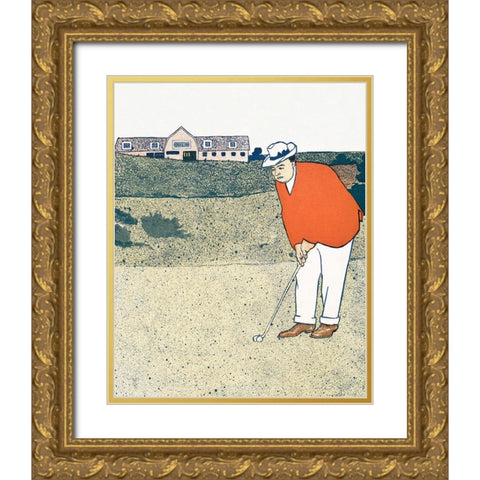 Man Playing Golf Gold Ornate Wood Framed Art Print with Double Matting by Penfield, Edward
