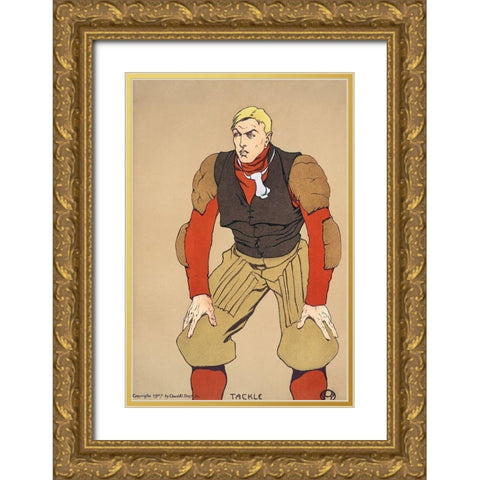 American Football Player Gold Ornate Wood Framed Art Print with Double Matting by Penfield, Edward