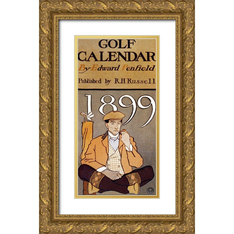 Golf Calendar Gold Ornate Wood Framed Art Print with Double Matting by Penfield, Edward