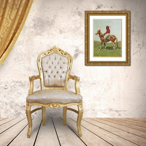 Indian Warrior on Horse-Fort Reno Gold Ornate Wood Framed Art Print with Double Matting by Remington, Frederic