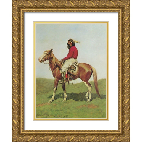 Indian Warrior on Horse-Fort Reno Gold Ornate Wood Framed Art Print with Double Matting by Remington, Frederic