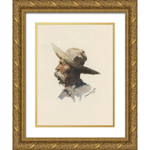 Old Man Gold Ornate Wood Framed Art Print with Double Matting by Remington, Frederic