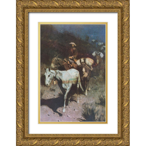 The Bell Mare Gold Ornate Wood Framed Art Print with Double Matting by Remington, Frederic