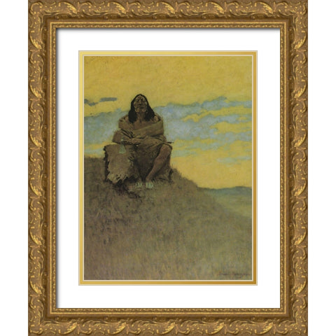 When His Heart is Bad Gold Ornate Wood Framed Art Print with Double Matting by Remington, Frederic