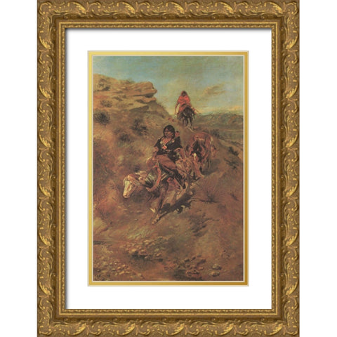 Bringing Home the Meat Gold Ornate Wood Framed Art Print with Double Matting by Russell, Charles Marion
