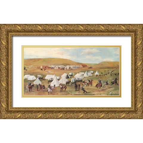 Cowboy Camp During the Roundup Gold Ornate Wood Framed Art Print with Double Matting by Russell, Charles Marion