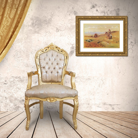 Flintlock Days When Guns Were Slow Gold Ornate Wood Framed Art Print with Double Matting by Russell, Charles Marion