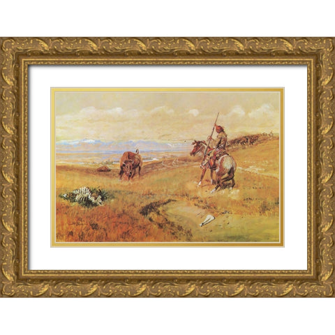 Flintlock Days When Guns Were Slow Gold Ornate Wood Framed Art Print with Double Matting by Russell, Charles Marion