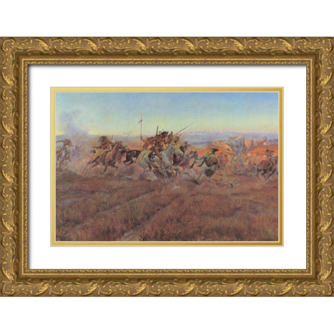 Jumped Gold Ornate Wood Framed Art Print with Double Matting by Russell, Charles Marion