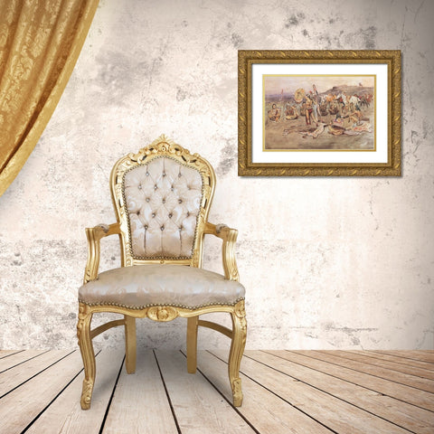 War Council Gold Ornate Wood Framed Art Print with Double Matting by Russell, Charles Marion