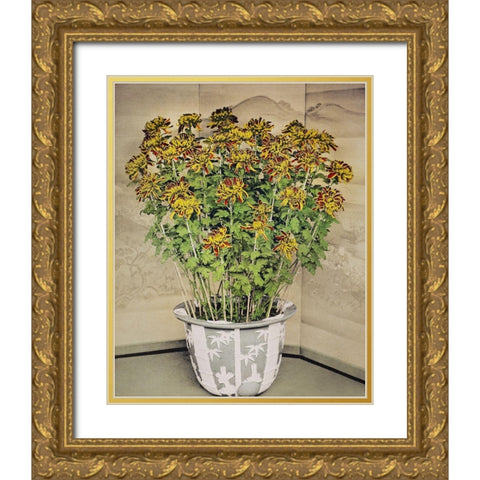 Chrysanthemum Gold Ornate Wood Framed Art Print with Double Matting by Kazumasa, Ogawa