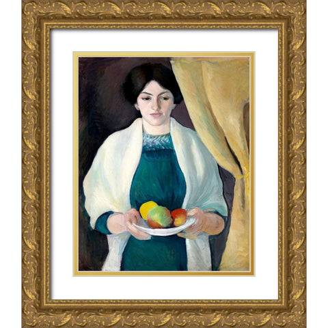 Portrait of the Artists Wife Gold Ornate Wood Framed Art Print with Double Matting by Macke, August