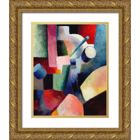 Colored Composition of Forms Gold Ornate Wood Framed Art Print with Double Matting by Macke, August