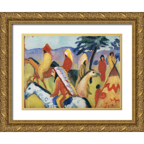 Indians Riding Near the Tent Gold Ornate Wood Framed Art Print with Double Matting by Macke, August