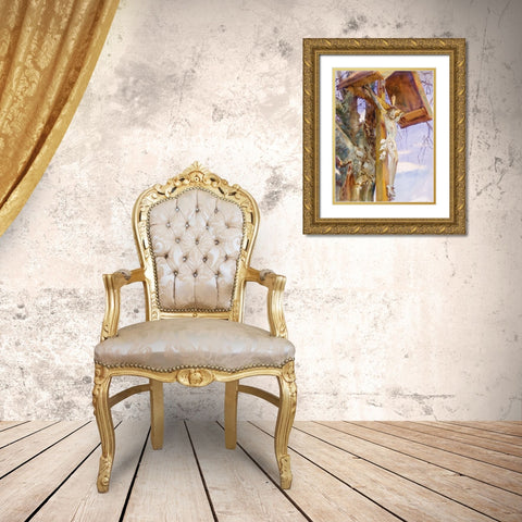 Tyrolese Crucifix Gold Ornate Wood Framed Art Print with Double Matting by Sargent, John Singer