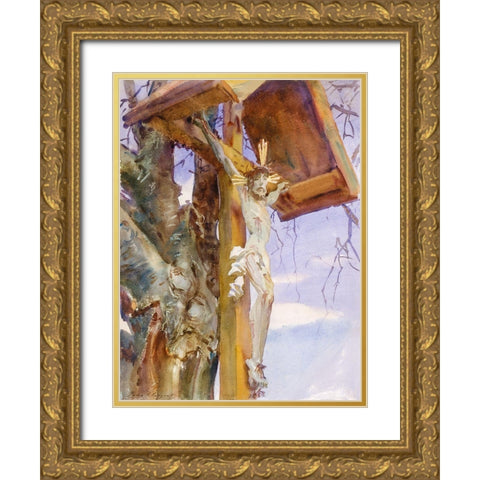 Tyrolese Crucifix Gold Ornate Wood Framed Art Print with Double Matting by Sargent, John Singer