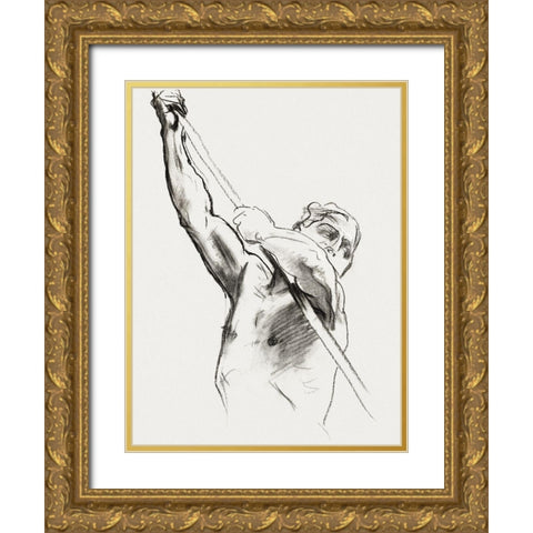 Male Torso with Pole Gold Ornate Wood Framed Art Print with Double Matting by Sargent, John Singer
