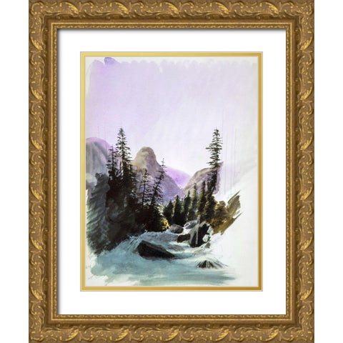 Alpine View-Murren Gold Ornate Wood Framed Art Print with Double Matting by Sargent, John Singer